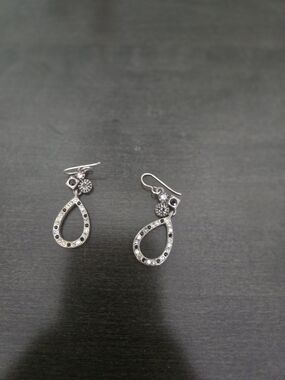 Delicate Silver Crystal Teardrop Dangle Earrings